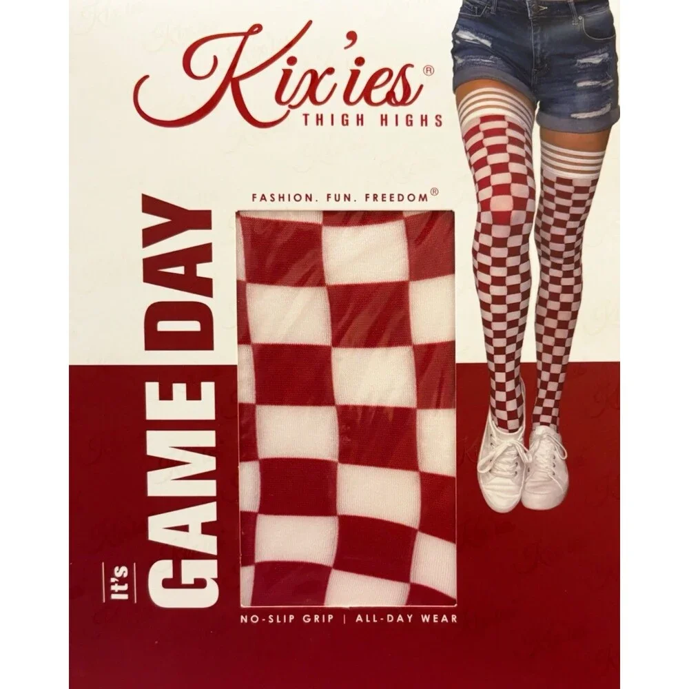 Bama Fans! Kixies Game Day Crimson & White Thigh Highs No Slip Grips Size C NEW